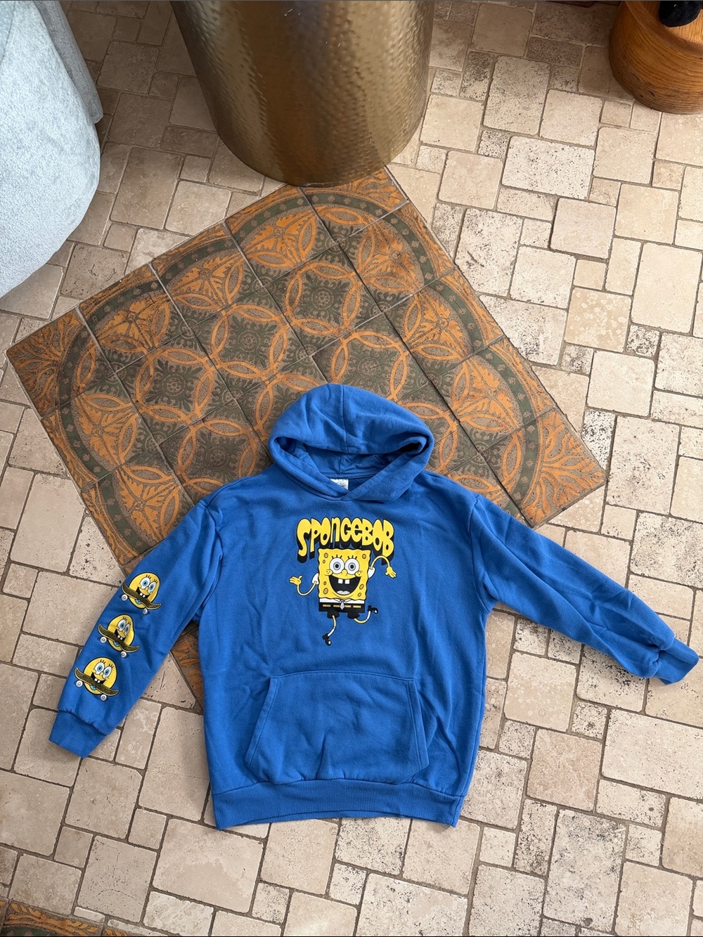 SpongeBob Boys Large (10/12) Blue Hooded Hoodie Pullover Sweatshirt